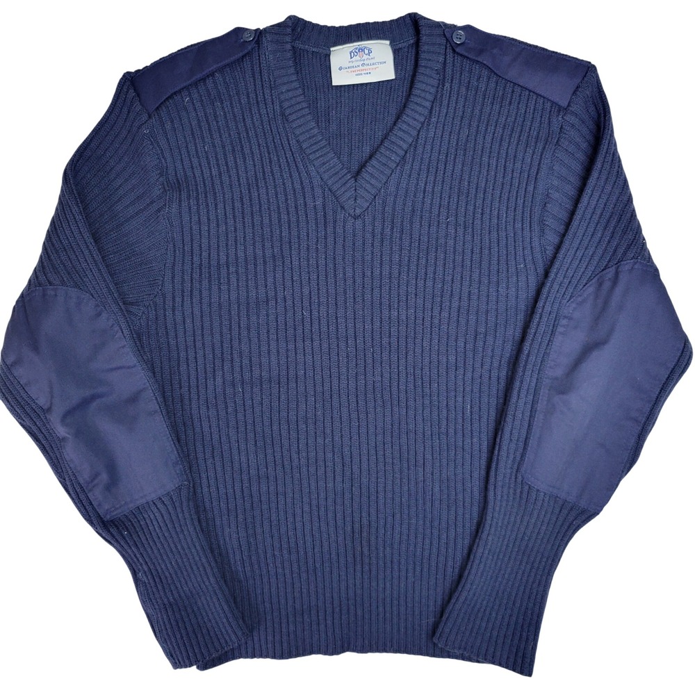 DSCP Guardian Collection Navy‎ Blue V-Neck Sweater 48R Wool Blend USA Damage